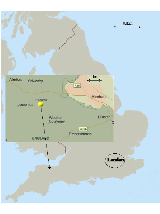 UK map showing location of Tivington farm