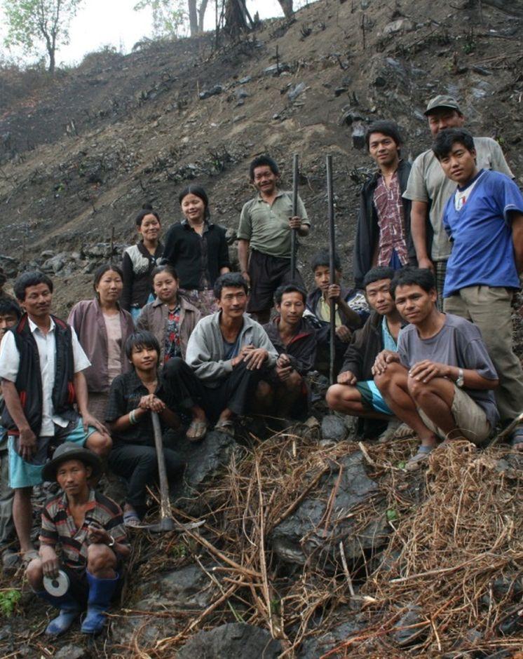 Labour-sharing group of Bosokha chiog, focusing on stone bunding, Phuentsholing geog, ChhukhaDzongkhag