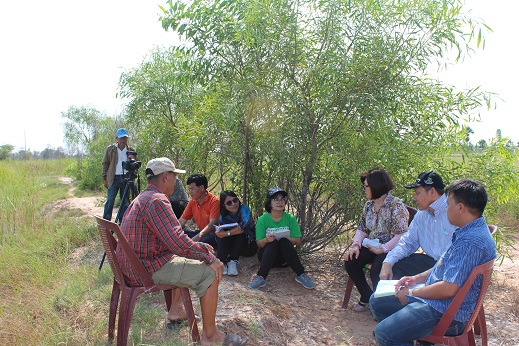 SLM specialists and researchers discuss with land users in the field.
